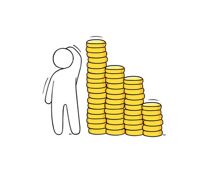 Wall Mural -  - Man with coin stacks. Concept of cost graph, stocks price