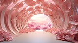 Fototapeta Przestrzenne - 3D wallpaper, abstract tunnel with Flowers