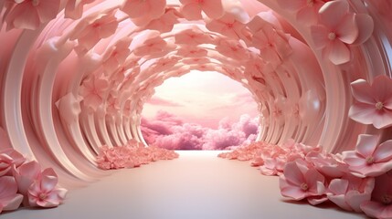 Wall Mural - 3D wallpaper, abstract tunnel with Flowers