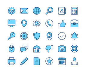 Fototapete - Basic icons set. Vector line icons. Blue color outline stroke symbols. Modern concepts