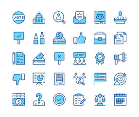 Poster - Voting icons set. Vector line icons. Blue color outline stroke symbols. Modern concepts