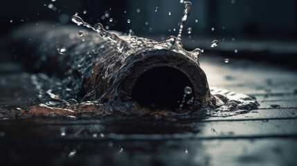 Poster - Close up of water gushing out of the pipe.