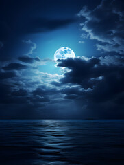 blue moon, full moon behind clouds, night time, night sky, blue light, cosmos, space, night, moon in