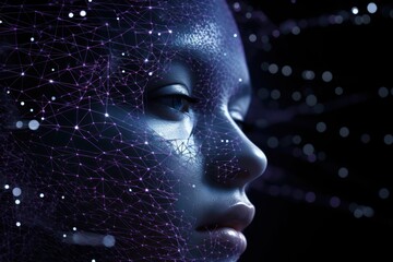 Poster - portrait of a girl. face recognition concept. identification technology