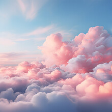 Pink And Blue Clouds. In The Blue Sky A Cotton Candy Style Cloud Concept. Generative Ai. 
