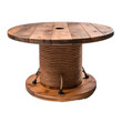 a table made from a wooden cable spool isolated on a transparent background, generative ai