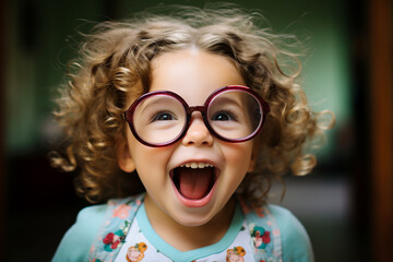 Wall Mural - Photography of a cheerful positive adorable child wearing big stylish eyeglasses created by generative AI