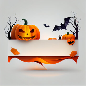 halloween banner clipart, solid white backgrond, Ai generated image
