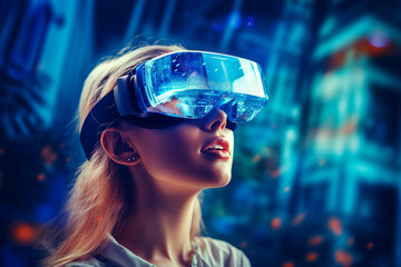 Poster - generative ai collage photo of gamer using device gadget for virtual reality simulation
