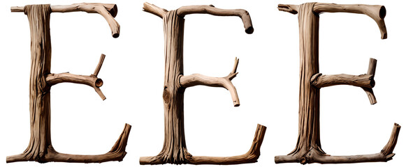 Wall Mural - letter E made of old creepy tree branches. for title of horror movie, book, tv show or game. transparent background