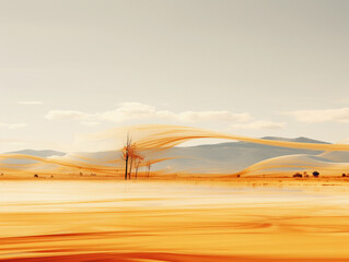 Canvas Print - heatwave mirage, distorted landscape, high - key, blurry, shimmering atmosphere, abstract interpreta