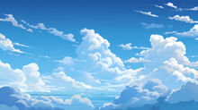 Hand Drawn Cartoon Beautiful Sky Blue Sky White Clouds Illustration Background
