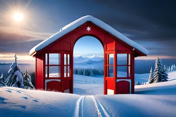 Sticker - red house in the snow