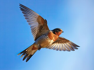 Swift European Swallow, agile bird soars against clear blue sky, made with Generative AI