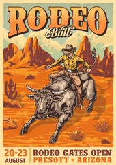 Poster - Bull rodeo colorful vintage poster