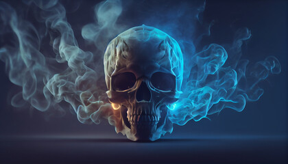  Surreal, creepy skull of smoke and horror type concept and background, Ai generated image 