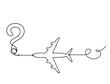 Abstract question mark with plane as continuous lines drawing on white background. Vector