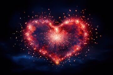 Poster - fireworks in the shape of a heart in the night sky