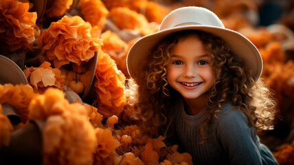 Wall Mural - young beautiful woman with orange hair in autumn garden.