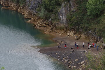 Sticker - People close to a lake in Basque Country