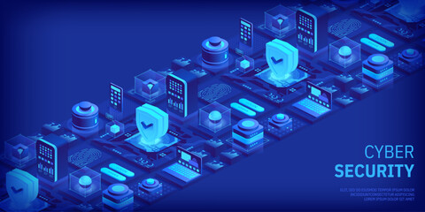 Poster - cyber security concept. antivirus, encryption, cloud data protection. software development. safety i