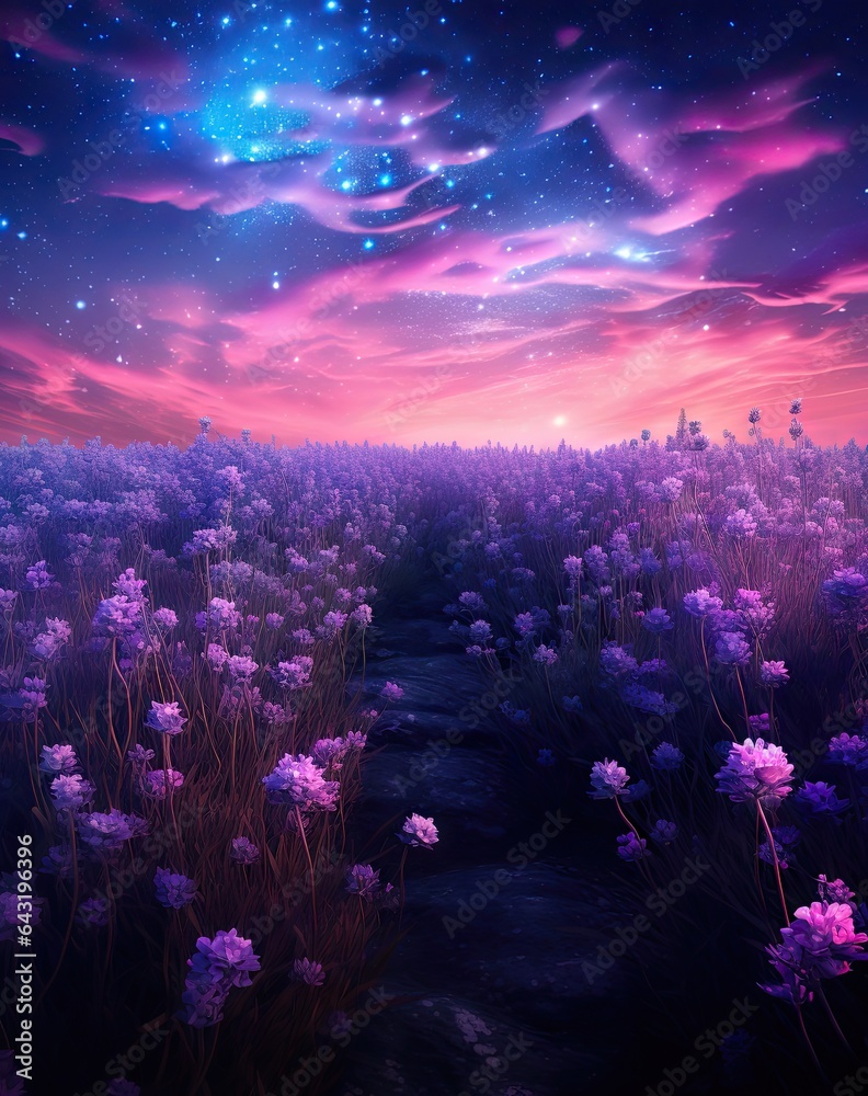 the night sky with stars and flowers in it, as if you want to see what ...