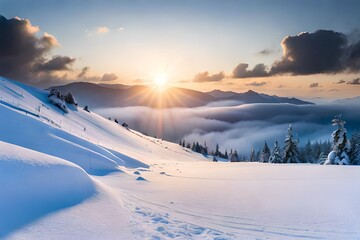 Poster - sunset in the mountains