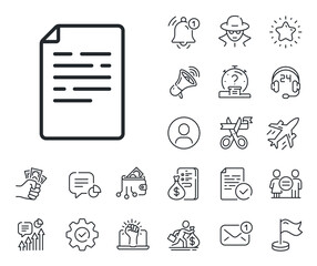 Poster - doc file page sign. salaryman, gender equality and alert bell outline icons. document line icon. off