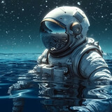 Fototapeta Perspektywa 3d - Astronaut is floating in the ocean in the space