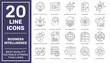 Business intelligence related icons. BI icons. Business intelligence tools vector icons. Technology, data modeling, analysis, research, benchmarking and others. Editable Stroke
