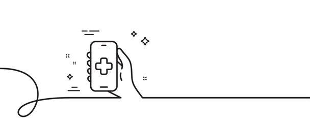 Poster - health phone app line icon. continuous one line with curl. medical healthcare sign. online doctor sy
