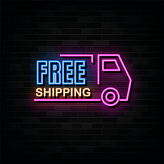 Wall Mural - Free Shipping Neon Signs Vector. Design Template Neon Style