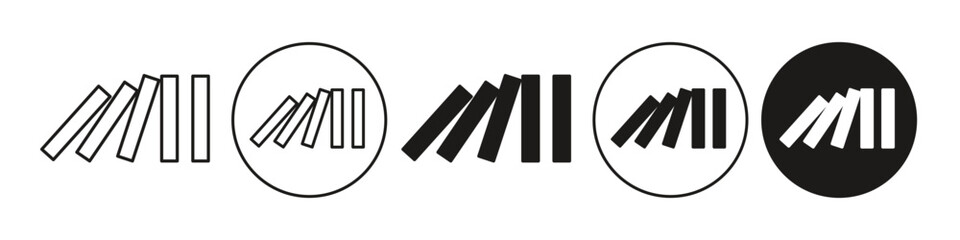 Domino effect icon. Falling disaster sequence of chain reaction of event symbol. dominoes row fall board game vector set. Flat outline of mechanical effect or cumulative effect in business crisis.