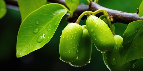 Sticker - Morning Dew on Lush Green Cashew Plant, generative ai