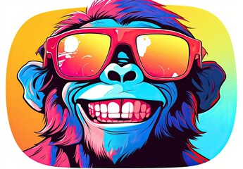 Wall Mural - Colorful painting of gorilla. Digital art of multicolored monkey on colored background. Full muzzle view. Graffiti style. Printable design for t-shirts, mugs, cases, bags, pillows etc.