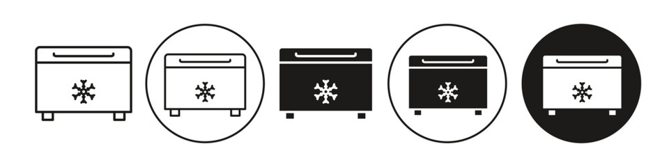 Poster - Freezer icon. Household refrigerator fridge symbol. Vector set of cold cooler to store food. Flat outline of ice maker box with freeze technology home appliance. temperature controller electric device