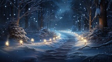 An Enchanting Winter Forest With A Trail Of Footprints Leading To A Glowing "Merry Christmas" Sign, Merry Christmas, Star