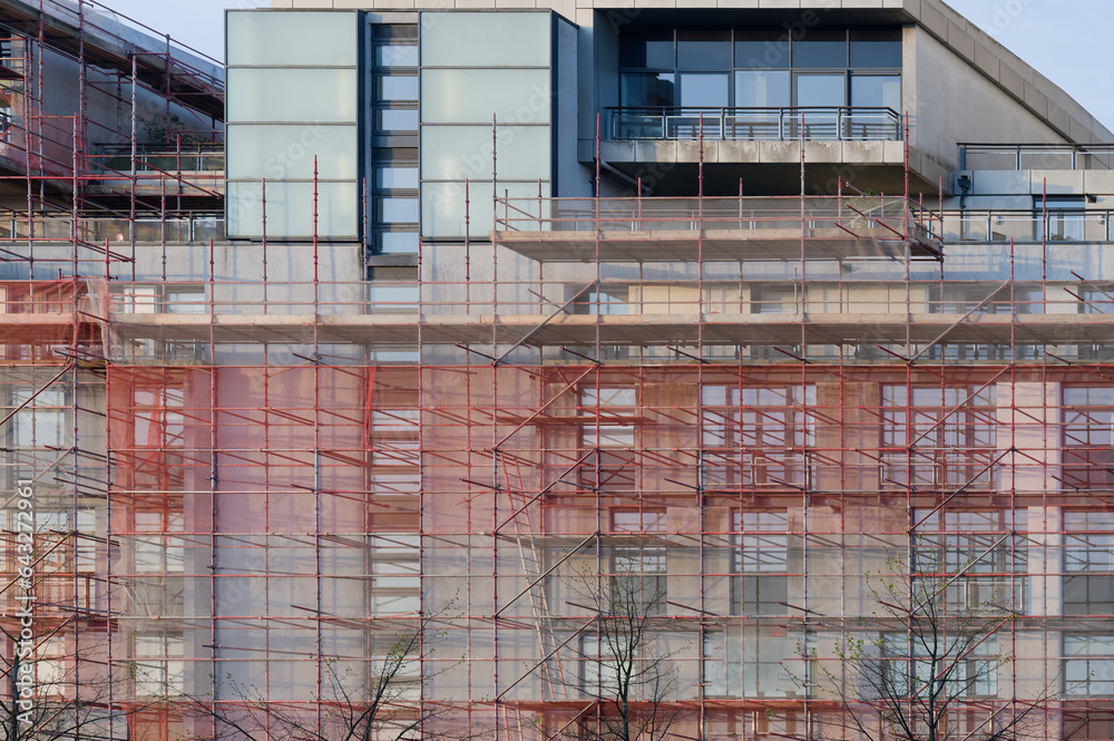 High rise residential building of flats with cladding being replaced ...