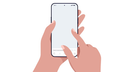 Aufkleber - Mockup of hand holding mobile phone and touching screen with finger. Vector template in flat design with white background