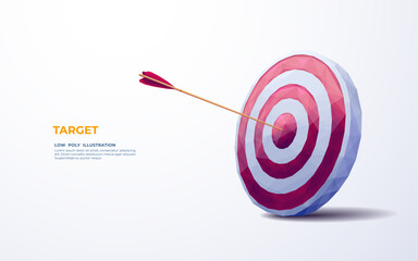 Poster - Target hit in the center by an arrow. Isolated Bullseye arrow on white background. Business goal achievement concept. Abstract digital archery symbol. Vector illustration in modern polygonal style.