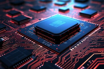 Poster - Avant-garde neon microprocessor data magnified. Generate Ai