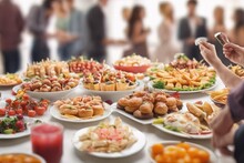 group of people eating food at the buffet, partygroup of people eating food at the buffet, partypeople eating food at party