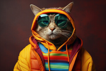 Wall Mural - Cat wearing colorful clothes and sunglasses