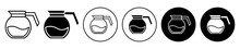 Coffee Pot Icon Set. Vintage Pouring Coffee Kettle Vector Symbol In Black Filled And Outlined Style.