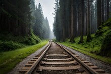 Railroad Tracks In The Forest