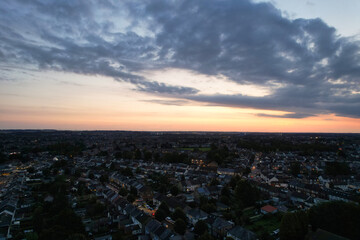 Aerial View of Luton City and Residential Homes at Night