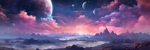 Landscape With A Sky Background And Cosmic Clouds In The Aesthetics Of Vapor Waves.