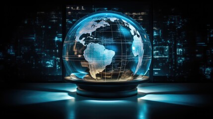 Wall Mural - An image of a holographic globe enclosed in a translucent digital vault.