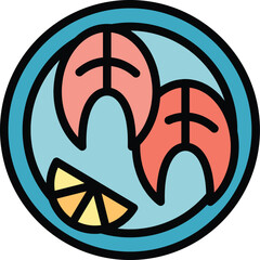 Poster - Japan fish food icon outline vector. Asian sushi. Rice tempura color flat