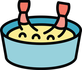 Poster - Shrimp soup icon outline vector. Asian sushi. Roll rice color flat